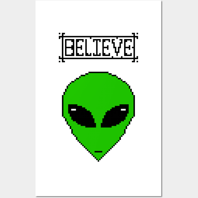 Pixel Little Green Men Believe Wall Art by MacSquiddles